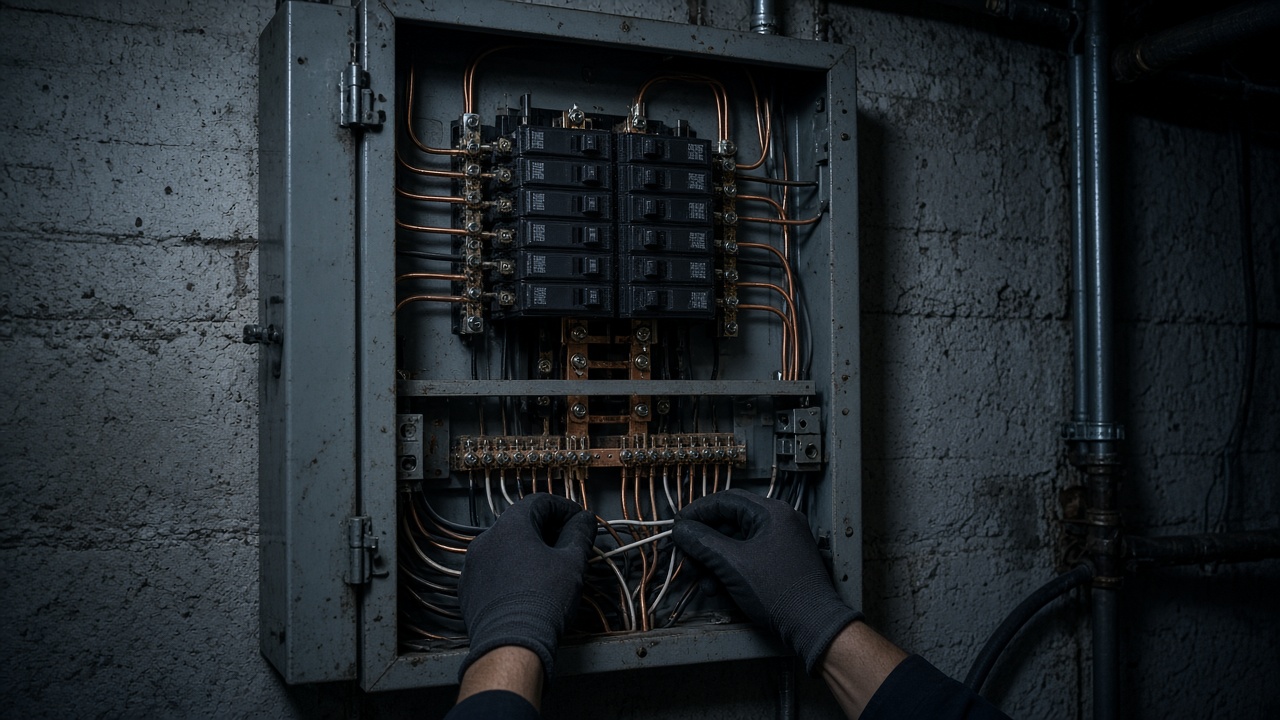 Electrician documenting a residential panel layout on a West Michigan jobsite