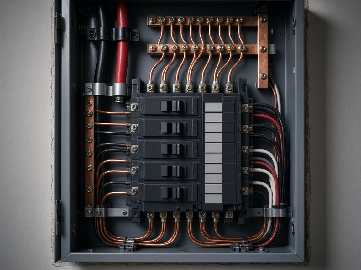 Residential electrical panel with neat copper terminations